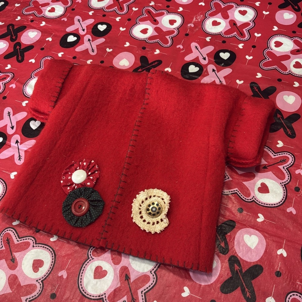 Handmade wool Felt Jacket Doll Newborn Red Flower Buttons